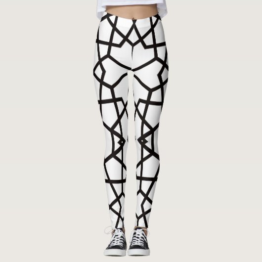 Abstract zwart lijnpatroon op ongerept wit leggings (Voorkant)