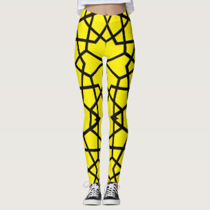 Abstract zwart lijnpatroon op ongerepte geel leggings