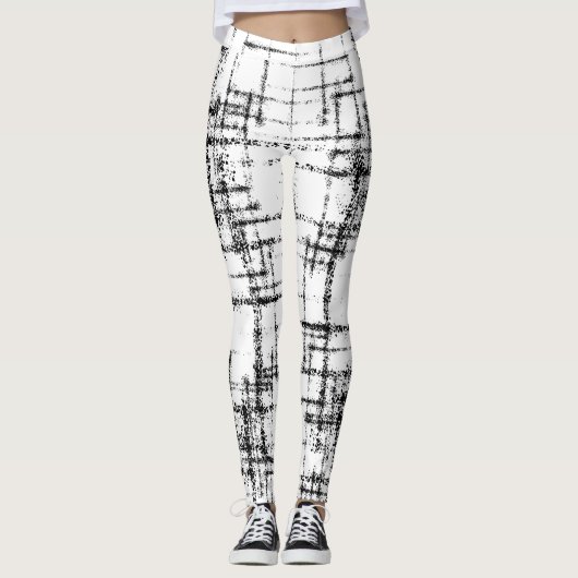 abstract zwart op wit crisscross patroon leggings (Voorkant)