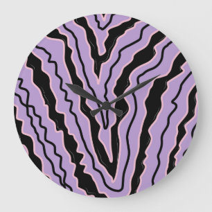 Abstract Zwart Paarse Marmeren Boho Groovy Patroon Grote Klok