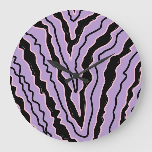 Abstract Zwart Paarse Marmeren Boho Groovy Patroon Grote Klok (Voorkant)