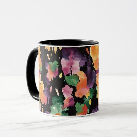 Abstract Zwart Perzik Oranje Groen Roze Mok (Voorkant links)