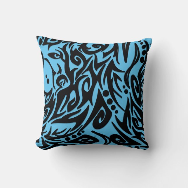 Abstract zwart proefontwerp Solid Blue op achterzi Kussen (Voorkant)