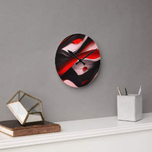 Abstract Zwart & Rood Design Modern Elegance voor  Ronde Klok