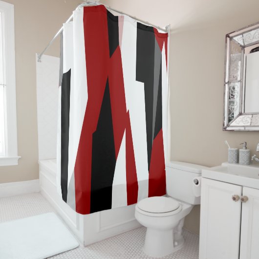 Abstract zwart, rood en wit douchegordijn (In situ)