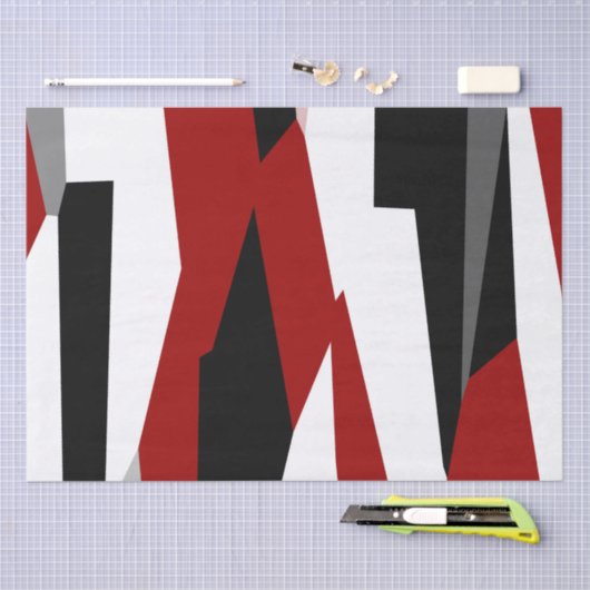Abstract zwart, rood en wit tissuepapier (Craft)