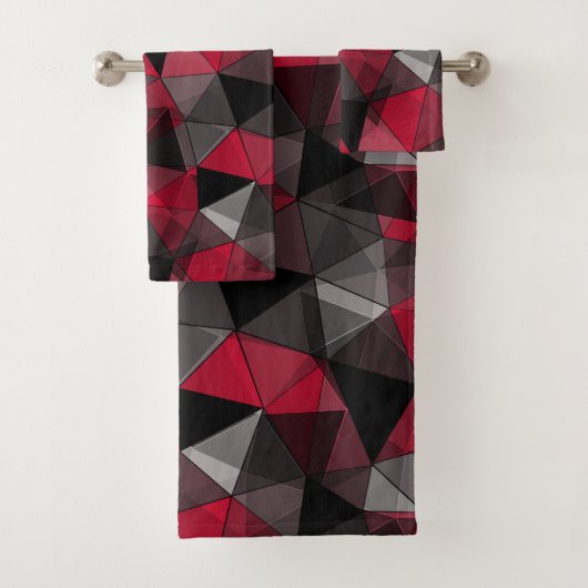Abstract zwart, rood, grijs geometrisch. bad handdoek (Insitu)