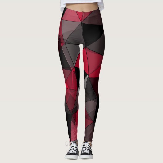 Abstract zwart, rood, grijs geometrisch. leggings (Voorkant)