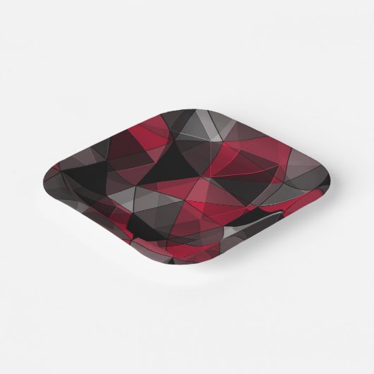 Abstract zwart, rood, grijs geometrisch. papieren bordje (Gebogen)