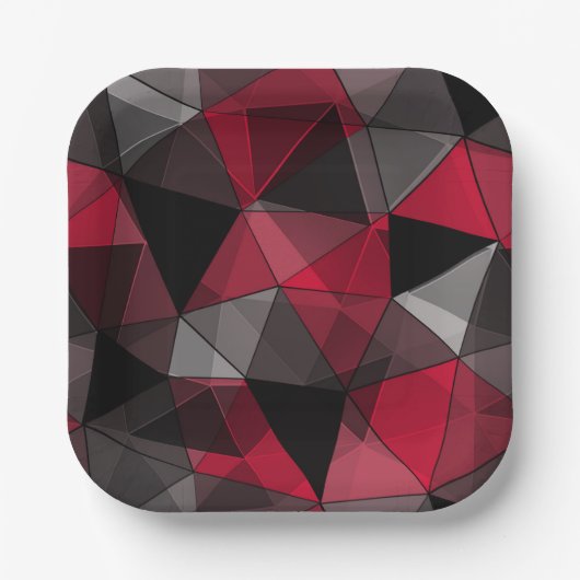 Abstract zwart, rood, grijs geometrisch. papieren bordje (Voorkant)