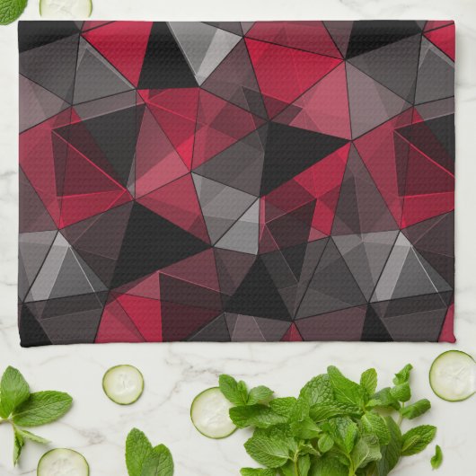 Abstract zwart, rood, grijs geometrisch. theedoek (Gevouwen)