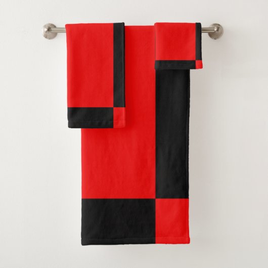 Abstract zwart-rood patroon bad handdoek (Insitu)