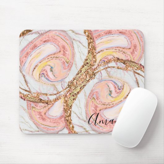 Abstract zwart roze en goudmarmer monogram muismat (Met muis)