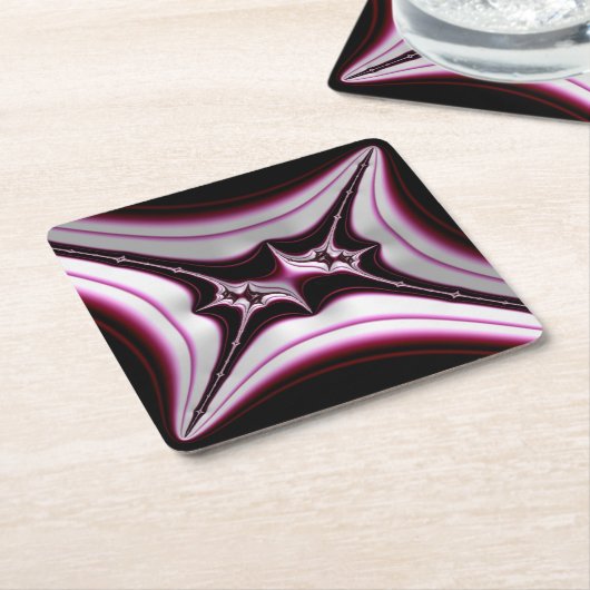 Abstract zwart-roze fractaalsymbool kartonnen onderzetters (Schuin)