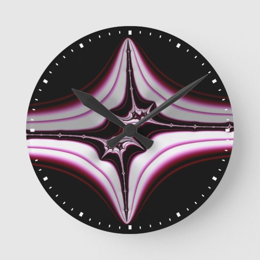 Abstract zwart roze symmetrisch fractal  ronde klok (Voorkant)