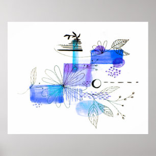 Abstract zwart ventilator blauw en grijs Poster