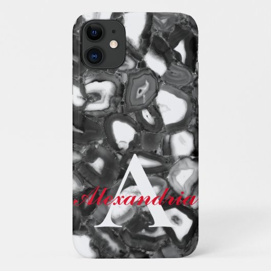 Abstract Zwart Wit Agaat geode monogram Case-Mate iPhone Case (Achterkant)
