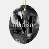 Abstract Zwart Wit Agaat geode monogram script Keramisch Ornament (Rechts)