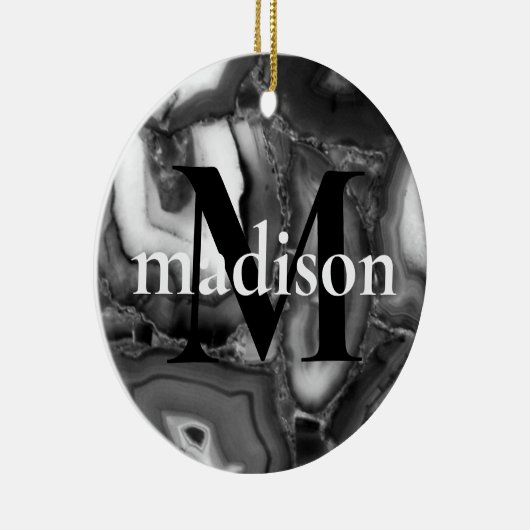 Abstract Zwart Wit Agaat geode monogram script Keramisch Ornament (Rechts)