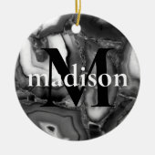 Abstract Zwart Wit Agaat geode monogram script Keramisch Ornament (Voorkant)