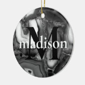 Abstract Zwart Wit Agaat geode monogram script Keramisch Ornament (Links)