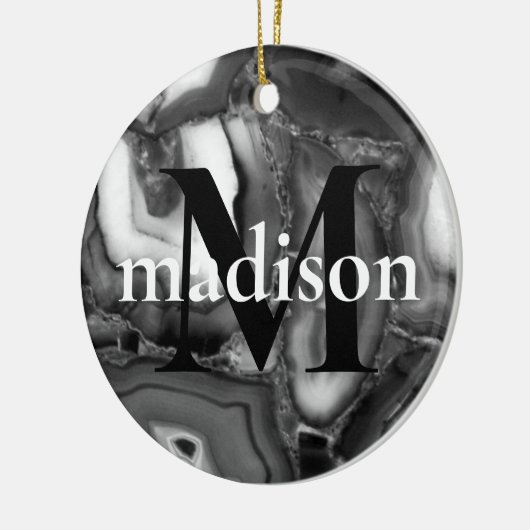 Abstract Zwart Wit Agaat geode monogram script Keramisch Ornament (Links)