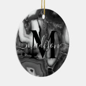 Abstract Zwart Wit Agaat geode monogram script Keramisch Ornament (Rechts)