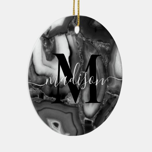 Abstract Zwart Wit Agaat geode monogram script Keramisch Ornament (Rechts)
