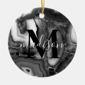 Abstract Zwart Wit Agaat geode monogram script Keramisch Ornament (Voorkant)