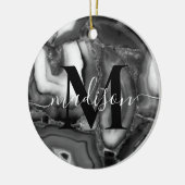 Abstract Zwart Wit Agaat geode monogram script Keramisch Ornament (Links)