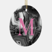 Abstract Zwart Wit Agaat geode monogram script Keramisch Ornament (Rechts)