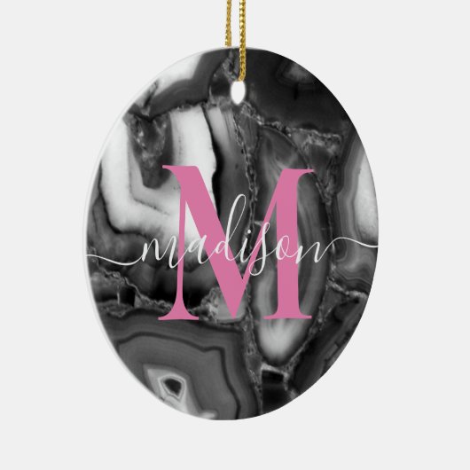 Abstract Zwart Wit Agaat geode monogram script Keramisch Ornament (Rechts)