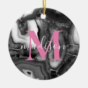 Abstract Zwart Wit Agaat geode monogram script Keramisch Ornament