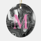 Abstract Zwart Wit Agaat geode monogram script Keramisch Ornament (Links)