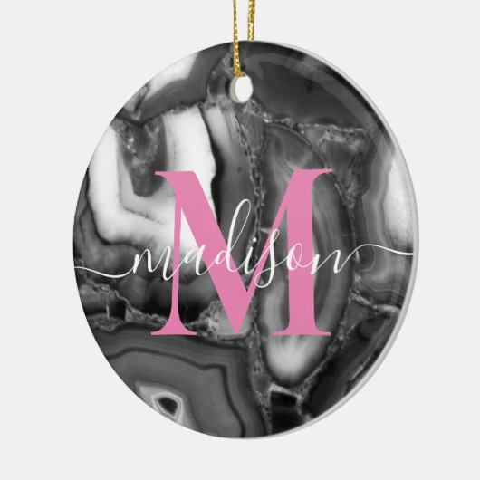 Abstract Zwart Wit Agaat geode monogram script Keramisch Ornament (Links)