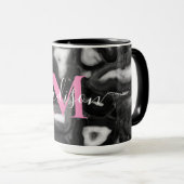 Abstract Zwart Wit Agaat geode monogram script Mok (Voorkant rechts)