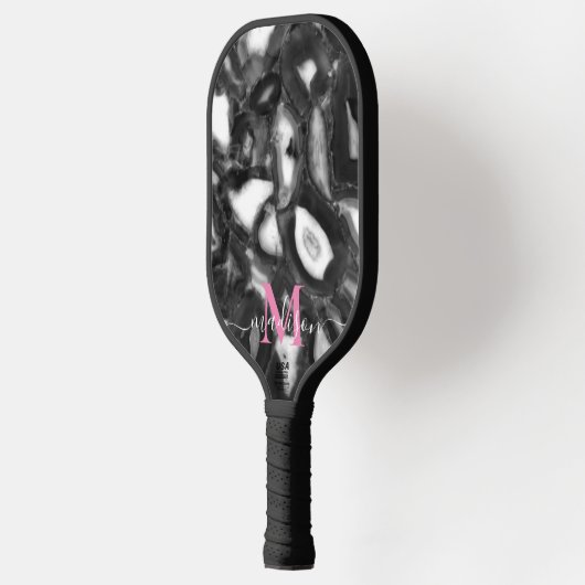 Abstract Zwart Wit Agaat geode monogram script Pickleball Paddle (Links)