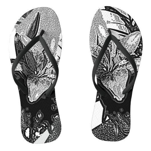 abstract zwart-wit bloemmonochroom teenslippers (Voetbed)