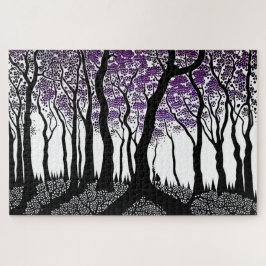 Abstract zwart-wit bos met Paarse bladeren Legpuzzel