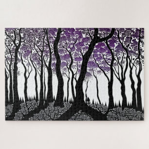 Abstract zwart-wit bos met Paarse bladeren Legpuzzel