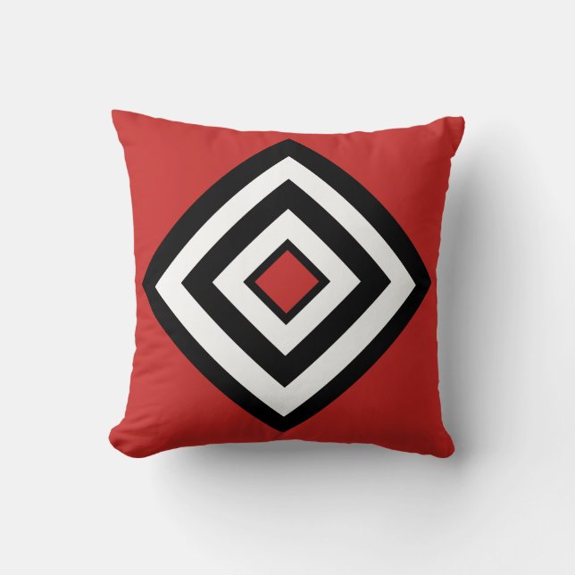 Abstract zwart & wit diamanten op karmozijnrood kussen (Voorkant)