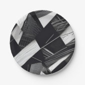 Abstract zwart-wit donker geometrisch patroon papieren bordje (Voorkant)
