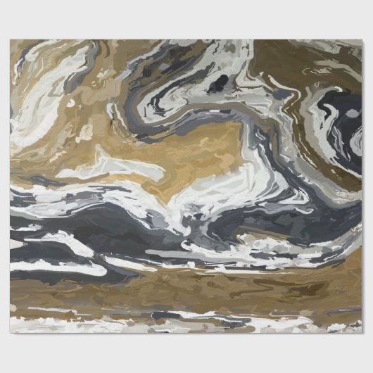 Abstract zwart, wit en goud cadeaupapier (Vlak)