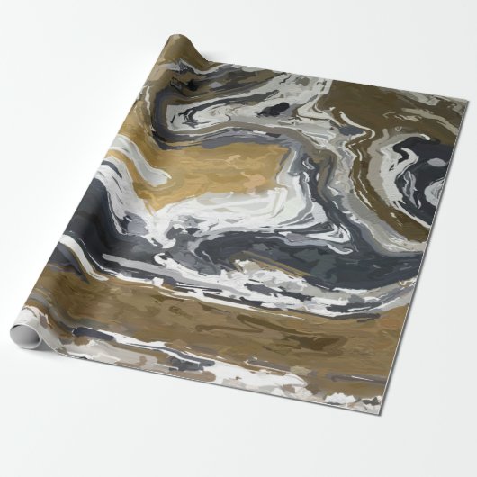 Abstract zwart, wit en goud cadeaupapier (Uitgerold)