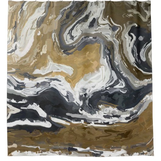 Abstract zwart, wit en goud douchegordijn (Voorkant)