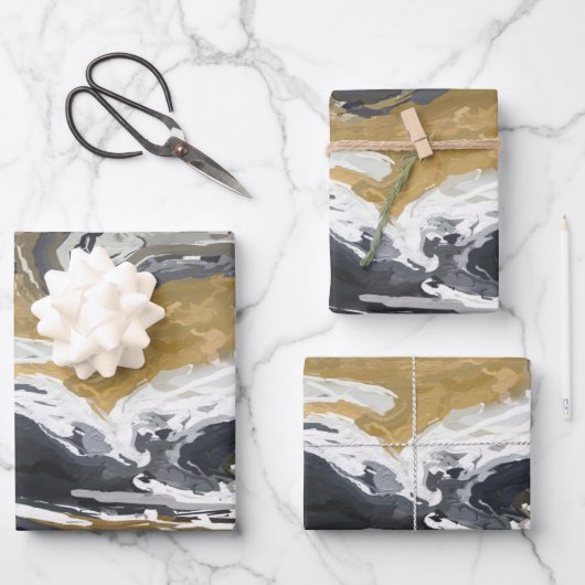Abstract zwart, wit en goud inpakpapier vel (Voorkant)