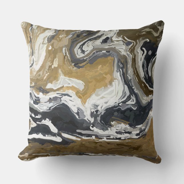 Abstract zwart, wit en goud kussen (Voorkant)
