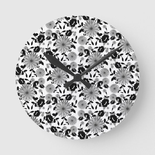 Abstract zwart-wit Florals design Ronde Klok (Voorkant)