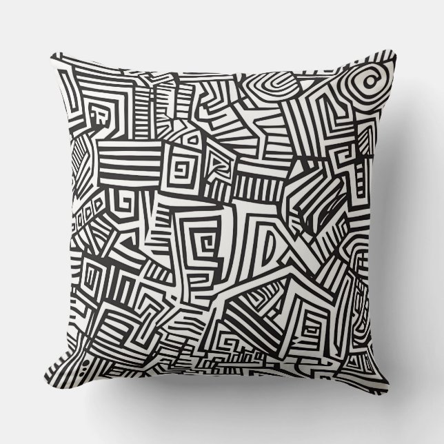 Abstract zwart-wit geometrisch lijnpatroon kussen (Voorkant)