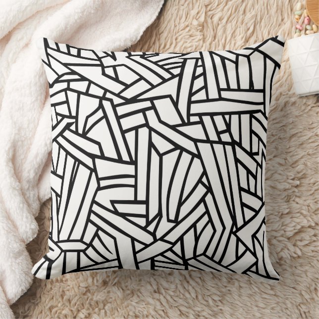 Abstract zwart-wit geometrisch lijnpatroon kussen (Deken)